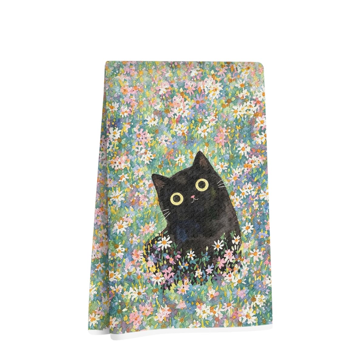 Cute Cat Kitchen Towels 24x14 Inch, Cats Gifts Floral Reusable Dish Towels