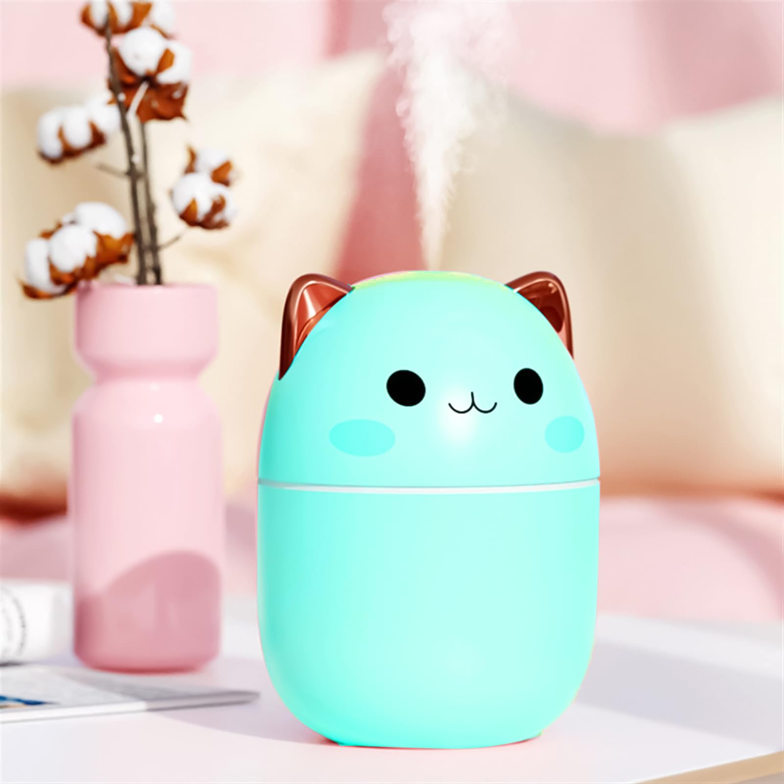 mobigon Wood Cool Mist Ultrasonic Humidifier with Aroma Diffuser and 7 Colorful Night Lights, 250ml (Turquoise)