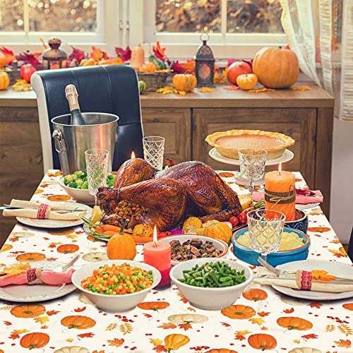 Augisteen 2 Pcs Fall Pumpkin Plastic Tablecloth Thanksgiving Party Tablecloths Maple Leaf Berries Table Cover Rectangle Disposable Tablecloths For Autumn Harvest Party Holiday Dining Home Decor thumb #5
