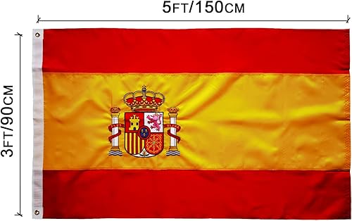 Miniatura 2 de Bandera de España de 3 x 5 pies, bandera española bordada, doble costura, rayas cosidas, para exteriores e interiores, 210D, bandera resistente,