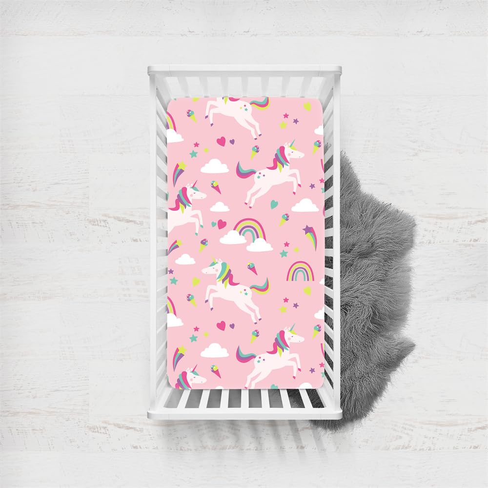 Odot Unicorn Cot Bed Fitted Sheets, Toddler & Baby Bed Sheets, Pink Unicorn Print Microfiber Mattress Protector, Cozy Lightweight Bedside Cribs Bassinet Sheets for Girls (Color K,65x95cm)