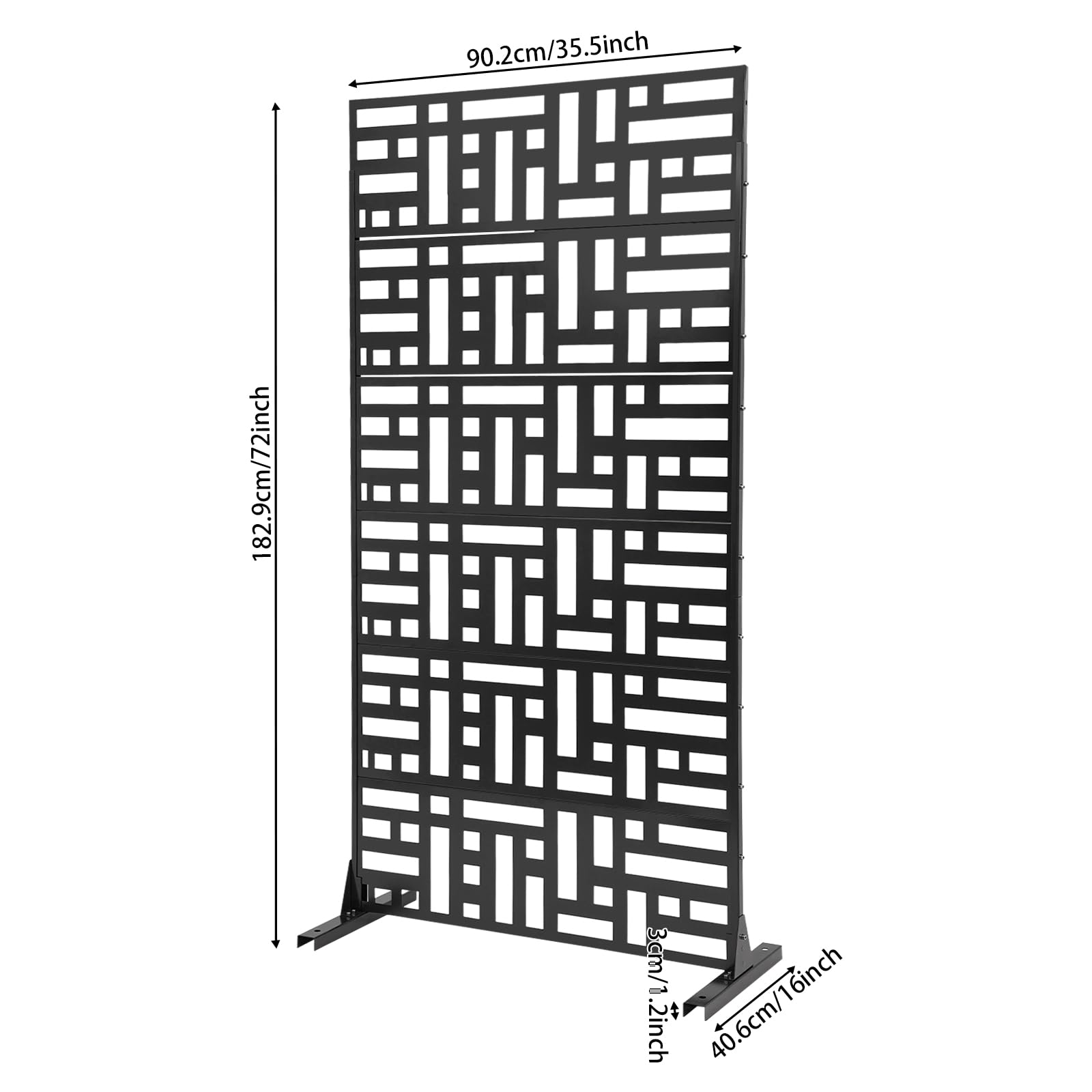 Brise-vue en métal pour extérieur, autonome, 6 panneaux, noir, jardin