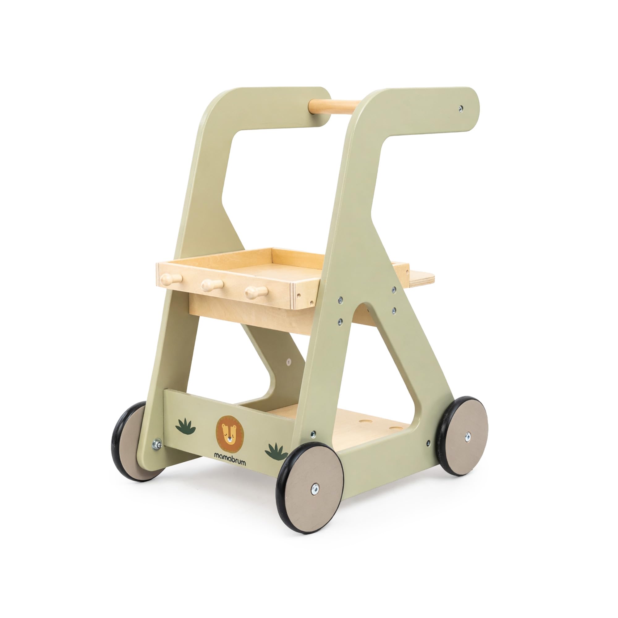 Mamabrum Carrello per la pulizia dei bambini in legno con accessori su ruote set da 11 pezzi giocattolo educativo gioco di ruolo
