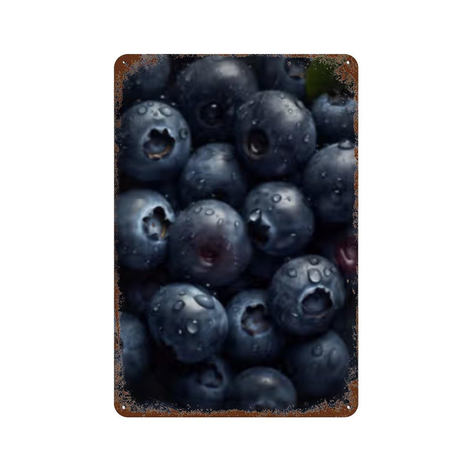 Retro Metal Sign Fresh Blueberries with Water Drops 11.8"x7.9", Decorative Metal Wall Art for Pub, Kitchen And Man Cave Decor