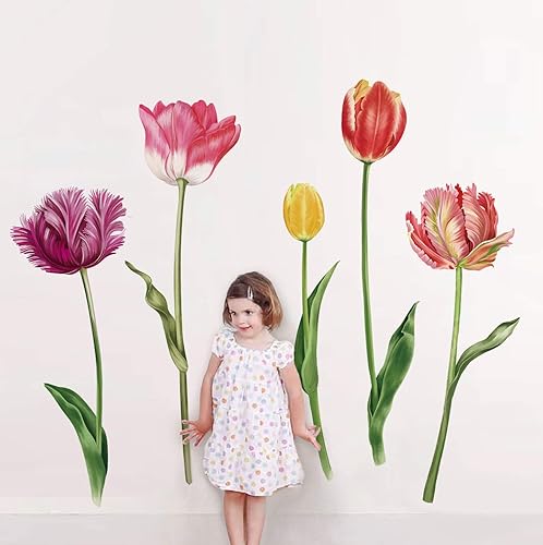 decalmile 5 calcomanías de pared grandes de tulipán para primavera, verano, jardín, flores, decoración del hogar, decoración del dormitorio, sala de