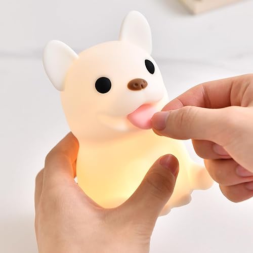 Miniatura 7 de QANYI Luz de bulldog francés, linda lámpara de silicona con diseño de animales de perro con recargable para escritorio, mesa, sala de estar,