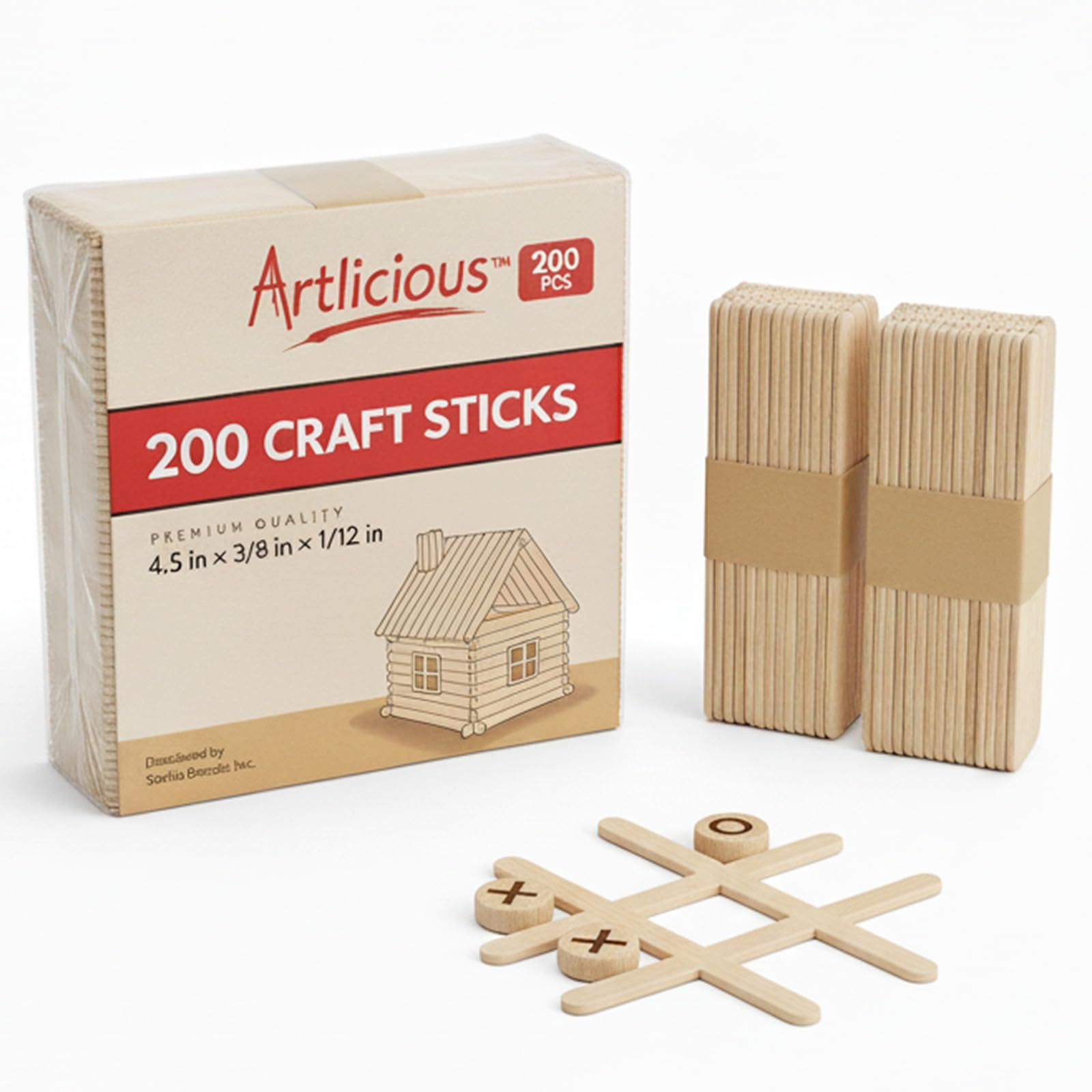 Artlicious 200 Pcs Wooden Craft Sticks – Food-Grade Popsicle Sticks for Crafts & ice Cream Sticks – Wooden Sticks for Crafts, Wood Craft Sticks, Popsicle Sticks Bulk (Natural, 4" x 0.5" x 4.5")