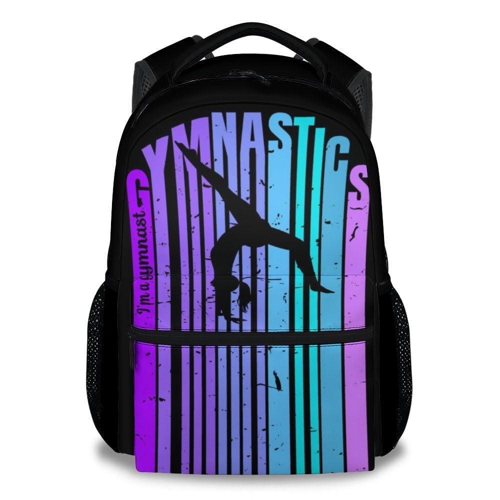 NICEFORNICE Backpacks for School, 17 Inch Aesthetic Gymnastic Backpack for Girls, Black Lightweight Bookbag for Kids