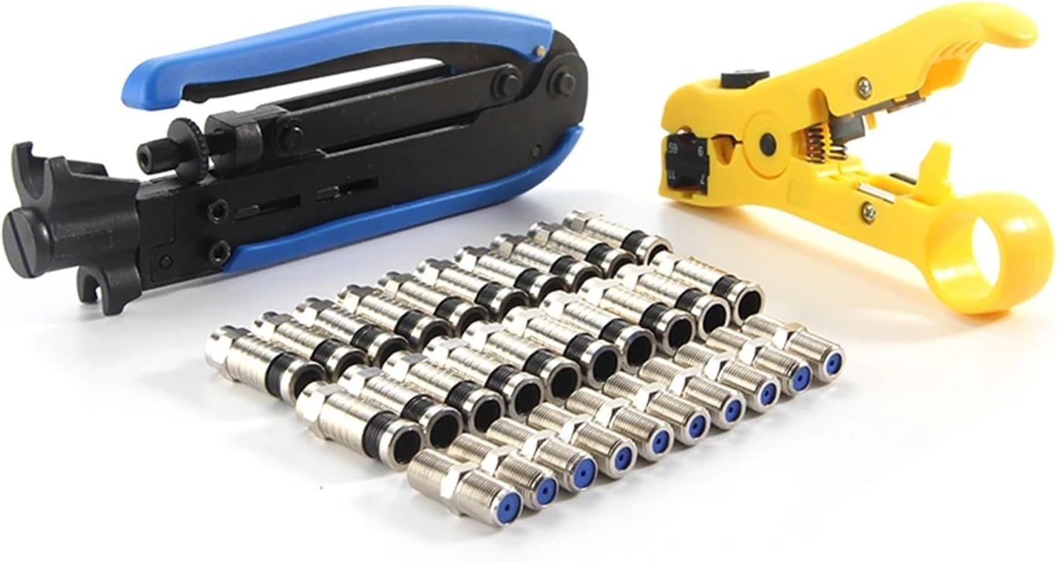 AVIMYA Multitool Wire Stripping Crimping Pliers Coaxial Cable Cold Press Clamp RG59 RG6 Cable TV Crimper Tool Set (Color : 1KT-58H20 10)
