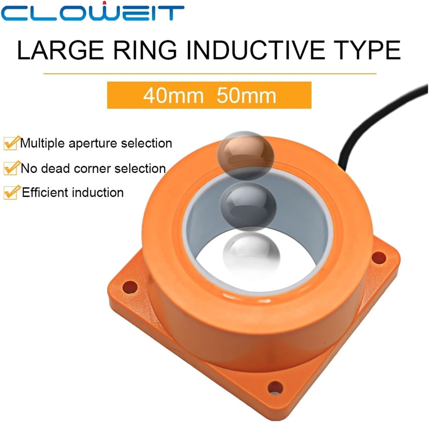 Large Ring inductive Proximity Switch Metal Detection Solder Wire Spring Screw Machine Feed Detection Counting Sensor NPN(TCO-3050-50H,PNP-NO)
