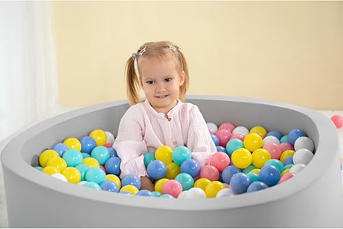 Miniatura 2 de Pozo de bolas suave para niños pequeños, 35 x 12 pulgadas con funda extraíble, esponja de memoria para interiores, hoyo redondo sin bolas, gris claro