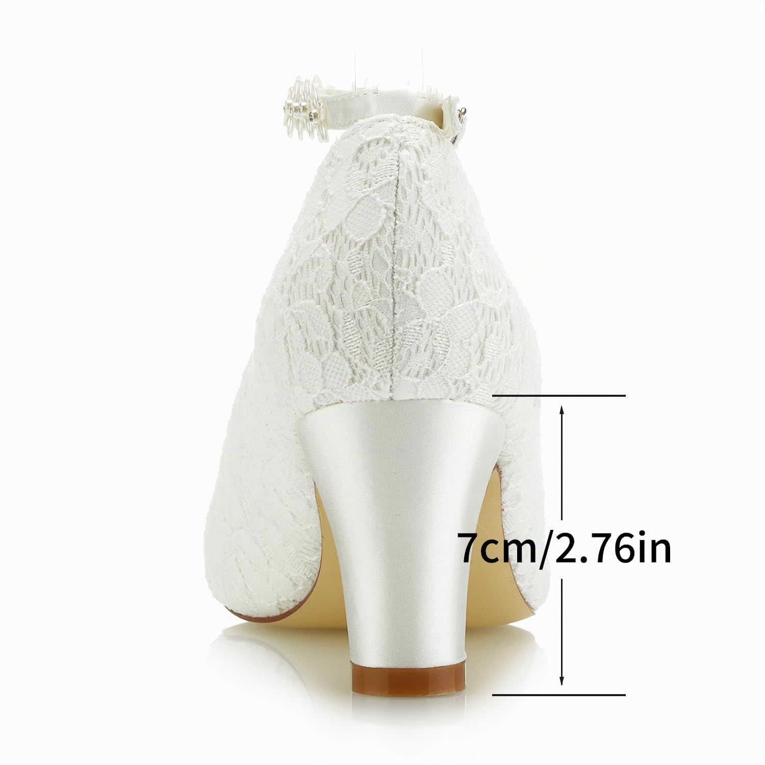 JIAJIA 62311A Damen Brautschuhe Closed Toe Chunky Heel Spitze Satin Pumps Satin Blume Hochzeitsschuhe