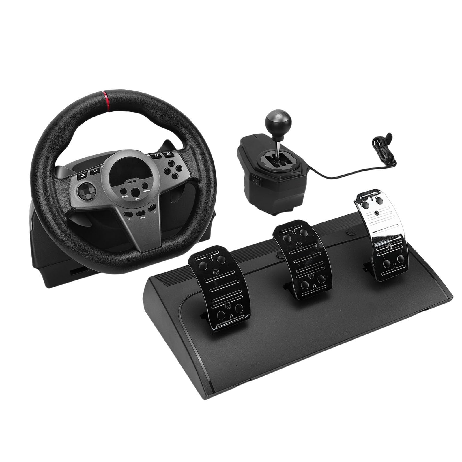 Elprico Volante de Carreras para Juegos, Volante de Conducción Sim de 270° con Pedales Lineales Hall y Palanca de Cambios Manual, 3 Niveles de Sensibilidad Ajustables, para Consola PC