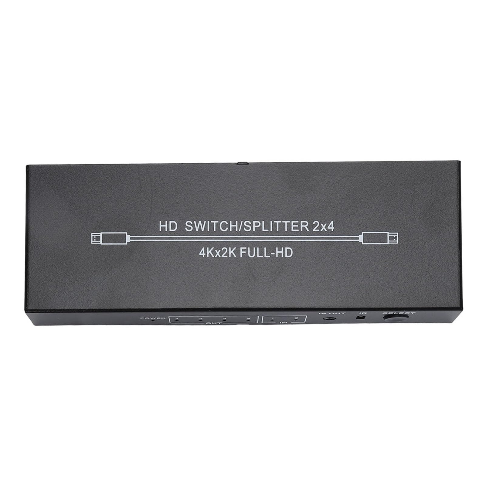 Annadue Divisor de Interfaz Multimedia HD, Conmutador 4K HD, Opciones de Monitoreo de Computadora, Control Remoto de Video 2 en 4 Salidas, para Monitores, Televisores, Proyectores de 100