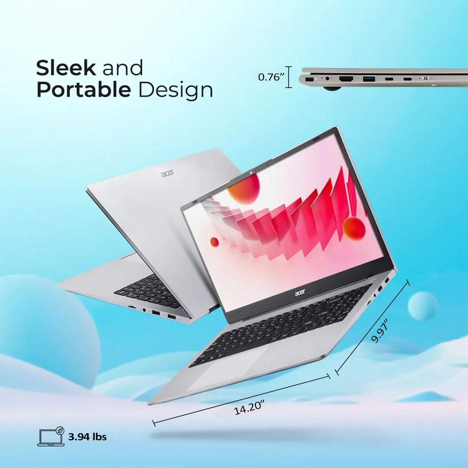 acer Aspire 3 Premium Slim Laptop Computer with Backlit Keyboard - AMD Ryzen 5 7430U CPU - 16GB RAM - 512GB SSD - 15.6" FHD Display - Fast Wi-Fi 6 - Webcam - Copilot AI Chat - Windows 11 Pro