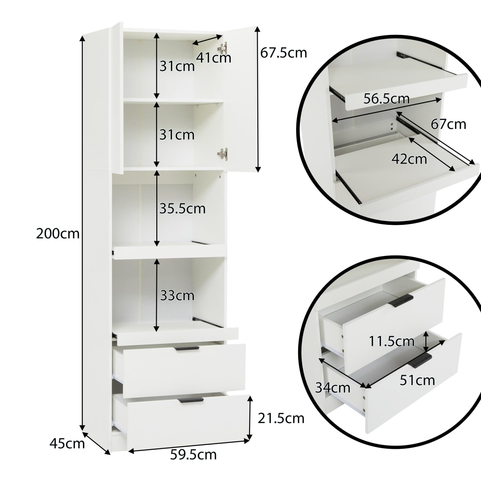 KOMHTOM Buffet de Salle à Manger Blanc de 200 cm de Haut Meuble de Cuisine, Buffet Salon avec 2 Portes et 2 tiroirs Meubles de Rangement pour Salon Salle à Manger Cuisine (B)
