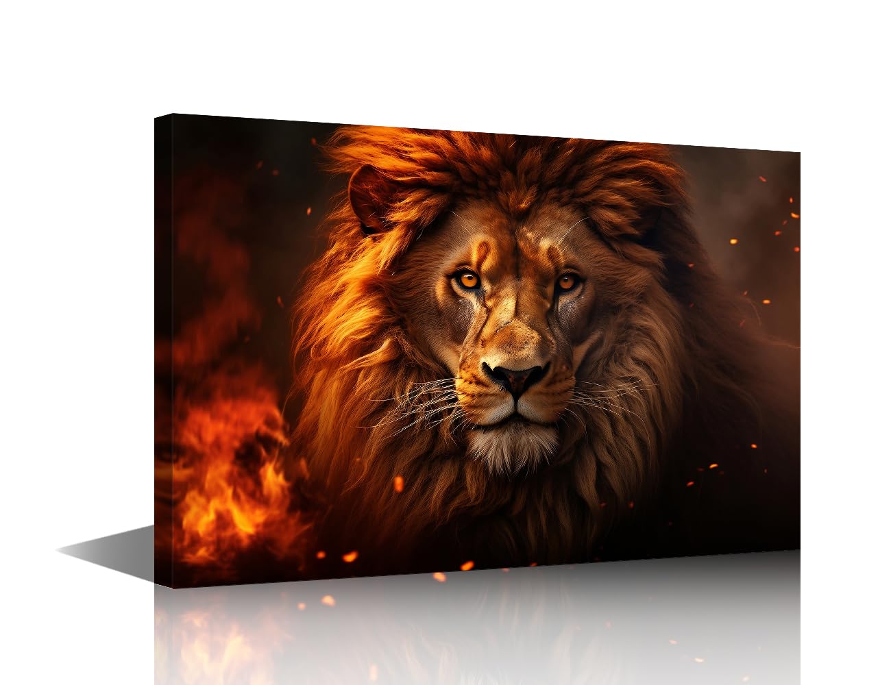 Lion with with Flaming Canvas Printing Wall Decor Portrait of Lion Wall Art for Living Room Framed Artwork Majestic Animal Posters and Prints Ready to Hang for House Decorations 16"Wx24"Hx1 Panel