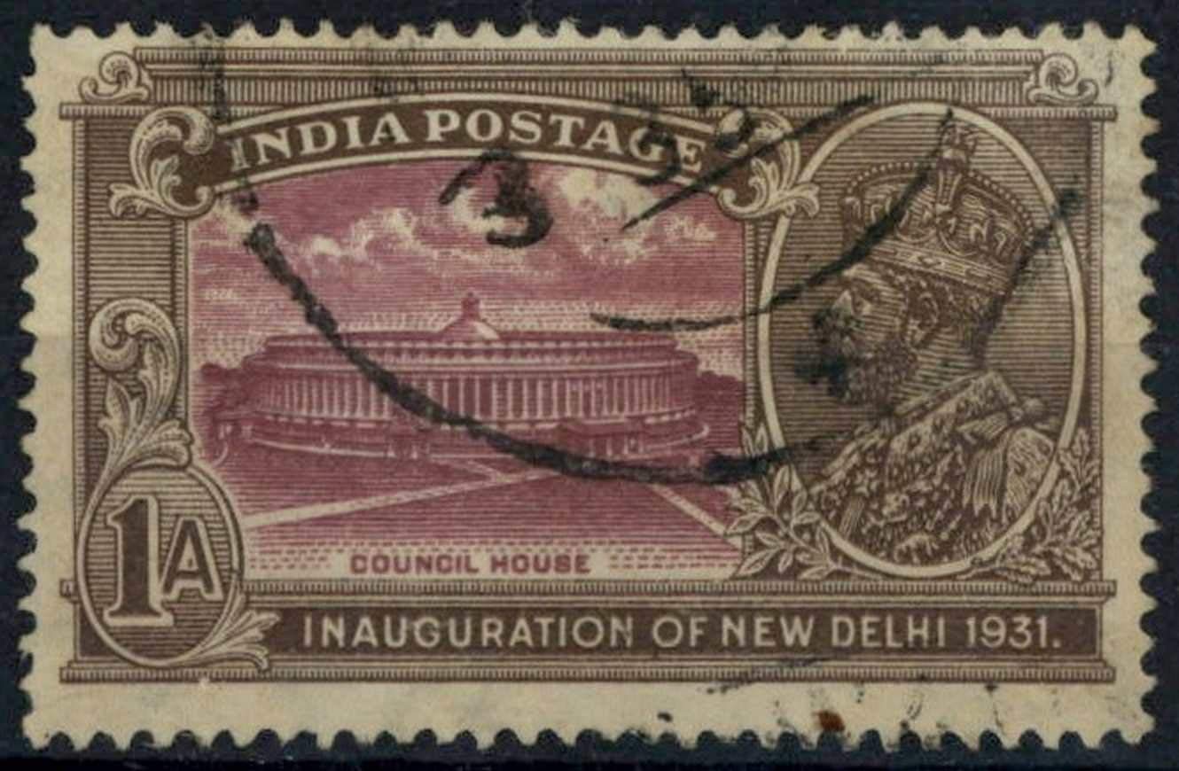 British India Pre Independence 1931 King George V KGV New Delhi 1anna Council House Now Known as Sansad Bhawan Parliament Used Stamp (Postmark May Vary)