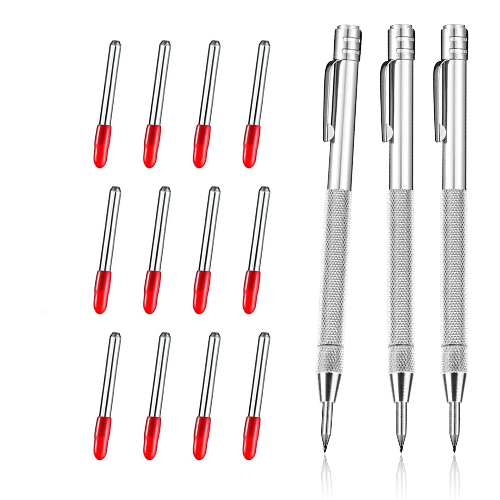 PBUSPU 3 Piezas Marcador Metal de Carburo de Tungsteno,Aguja de Trazado con 12 Puntas de Marcado Red Hat, Scriber de Carburo de Tungsteno Pluma Grabado,de Repuesto Para Vidrio/Chapa Metálica
