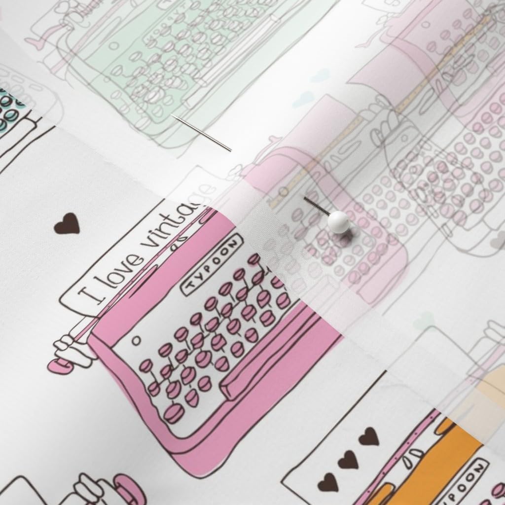 Spoonflower Fabric - Cute Vintage Typewriter Illustration Pattern Retro Pastel Colorful Printed on Chiffon Fabric by The Yard - Sewing Fashion Apparel Dresses Home Decor