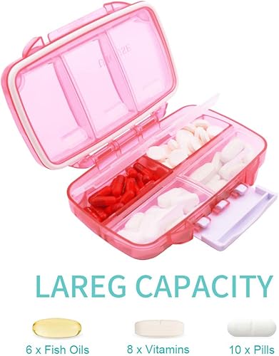 Miniatura 2 de Organizador semanal de pastillas de viaje a prueba de humedad, estuche hermético de gran tamaño con 7 compartimentos, dispensador de píldoras grande