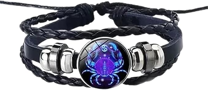 LXURY Zodiac Signs Spirit Bracelet,Adjustable Handmade Woven Multilayer 12 Constellation Zodiac Leather Bracelets, Bracelet for Women Men (Aries)