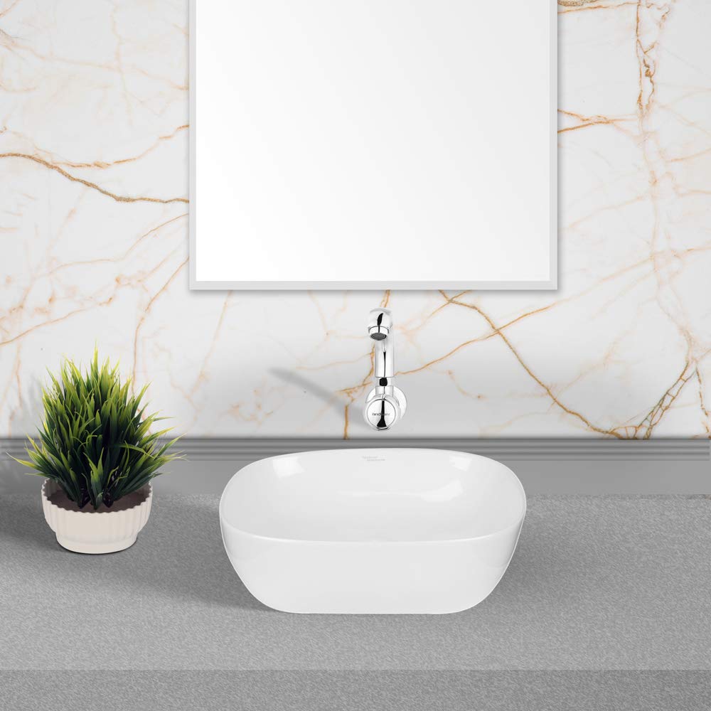 Hindware Amazon Table Top Wash Basin with Single Faucet Hole (Starwhite