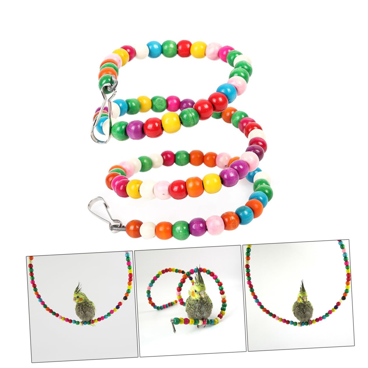 Toddmomy Wood Beads Bird Revolving Ladder Swing for Parrots Climbing Exercise for Bird Cages Fun Chewing and Playing Activity