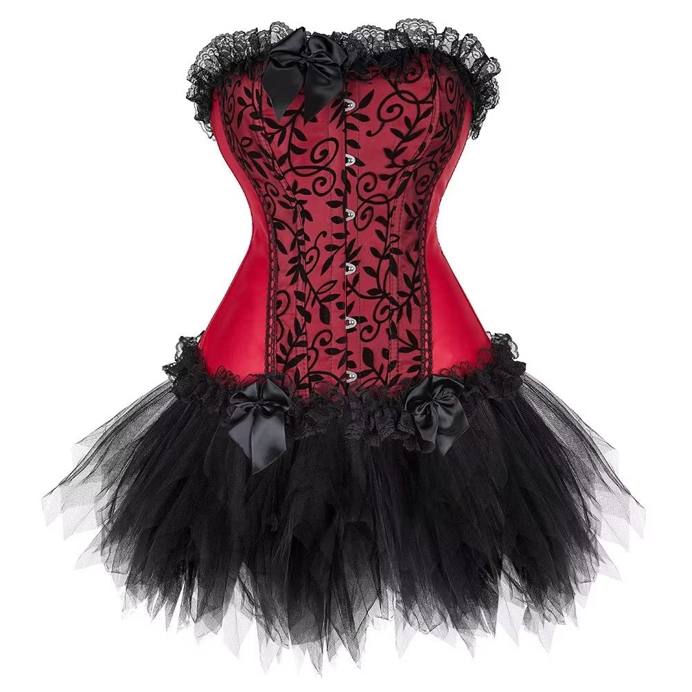 Josamogre Corset Femme Bustier Jupe Robe Dress Sexy Dentelle Floral Guêpière Lingerie Grande Taille Medieval Vert