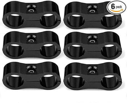6PCS AN6 6AN Billet Aluminum Fuel line Mounting Hose Separator Clamp for Fuel Line, Oil Hose, Brake Line, Water Pipe, Gas Line black