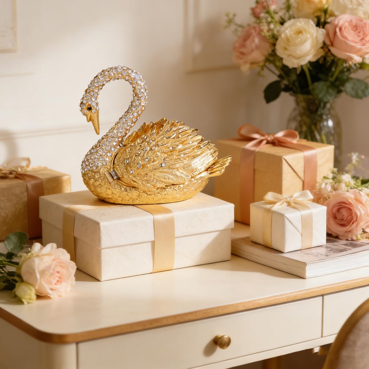 Golden Swan Trinket Boxes Hinged Hand-Painted Jewelry Box Animals Figurine Craft Ornaments Unique Gift for Home Decor - Image 7