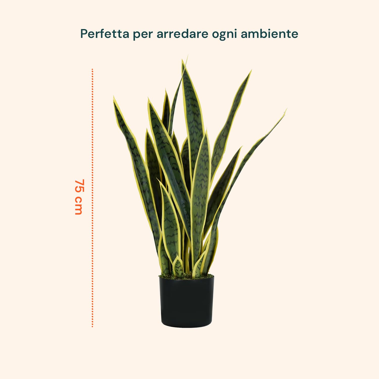 Wintem Pianta di Sansevieria Artificiale con 21 Foglie in Polietilene, Alta 75 cm con Vaso Ø15x12,3 cm - Pianta Finta Ideale per Interni, Decorazione Casa