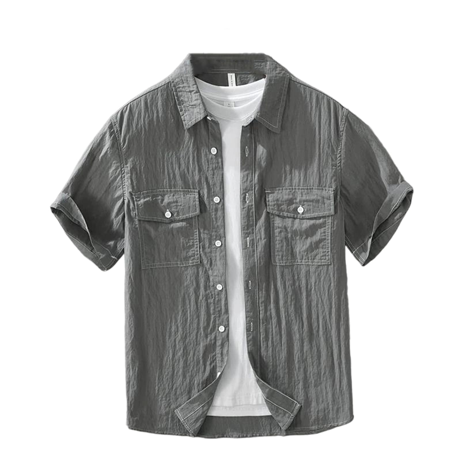 Mens Vintage Dress Shirt Lyocell Blend Short Sleeve Casual Summer Soft Loose Fit White Button Down Tops