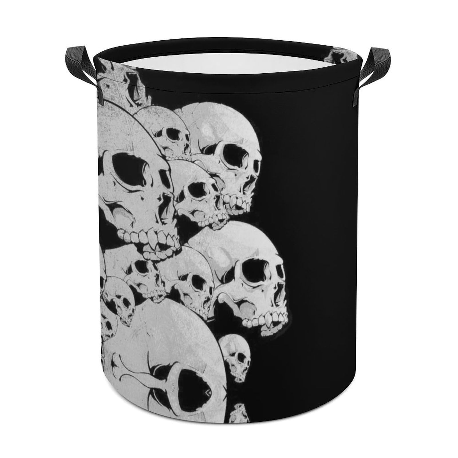 MHYRAC Laundry Hamper, Black Skulls Laundry Basket, Washing Basket with Handle