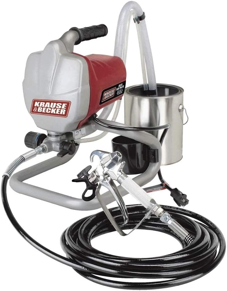 Airless Paint Sprayer Kit Krause & Becker. It Is 5/8 Horsepower. Made From Lightweight Stainless Steel Metal. Easy Cleaning and Durable. Easy Twist Pressure Control by Krause & Becker