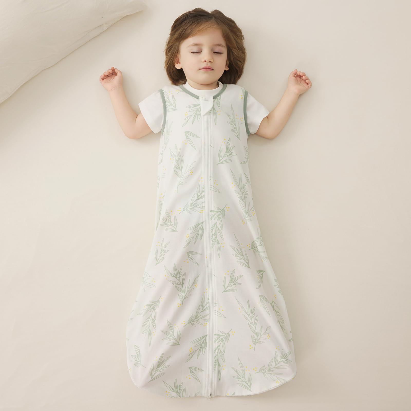 Duomiaomiao Baby Schlafsack Sommer 1.0 Tog-100% Baumwolle 2er Pack Sommerschlafsack Herbst Babyschlafsack 85 cm für Mädchen Jungen Neugeborene 6-18 Monate (Grüne Blätter)