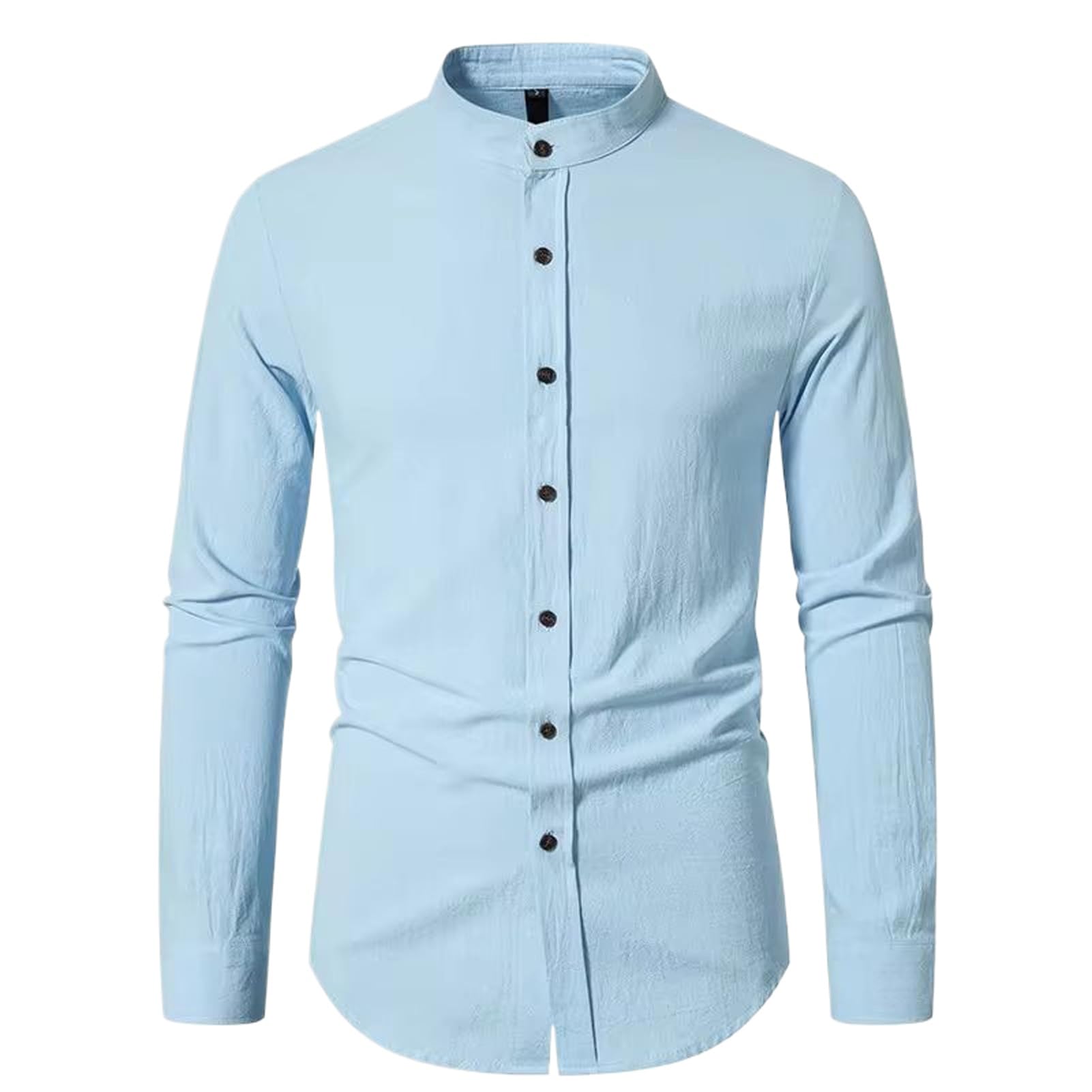 Vintage gładka bawełniana lniana koszula Henley męska slim fit z długim rękawem stójka koszula męska zapinana na guziki koszule