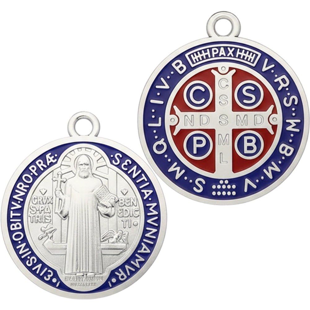2 Medale Benito Cross, Vintage Katolicki Medal Benito Wisiorek Do Powieszenia W Samochodzie I Błogosławieństwa Domu.