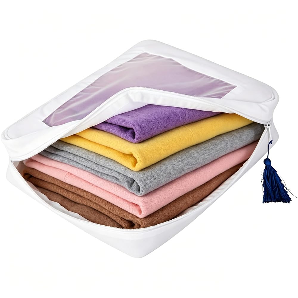 Clothes Storage Bags, 15.75" Extra Large Cashmere Sweater Storage Bag – 100% Cotton Breathable Garment Bag for Clothes, Jumpers, Scarves