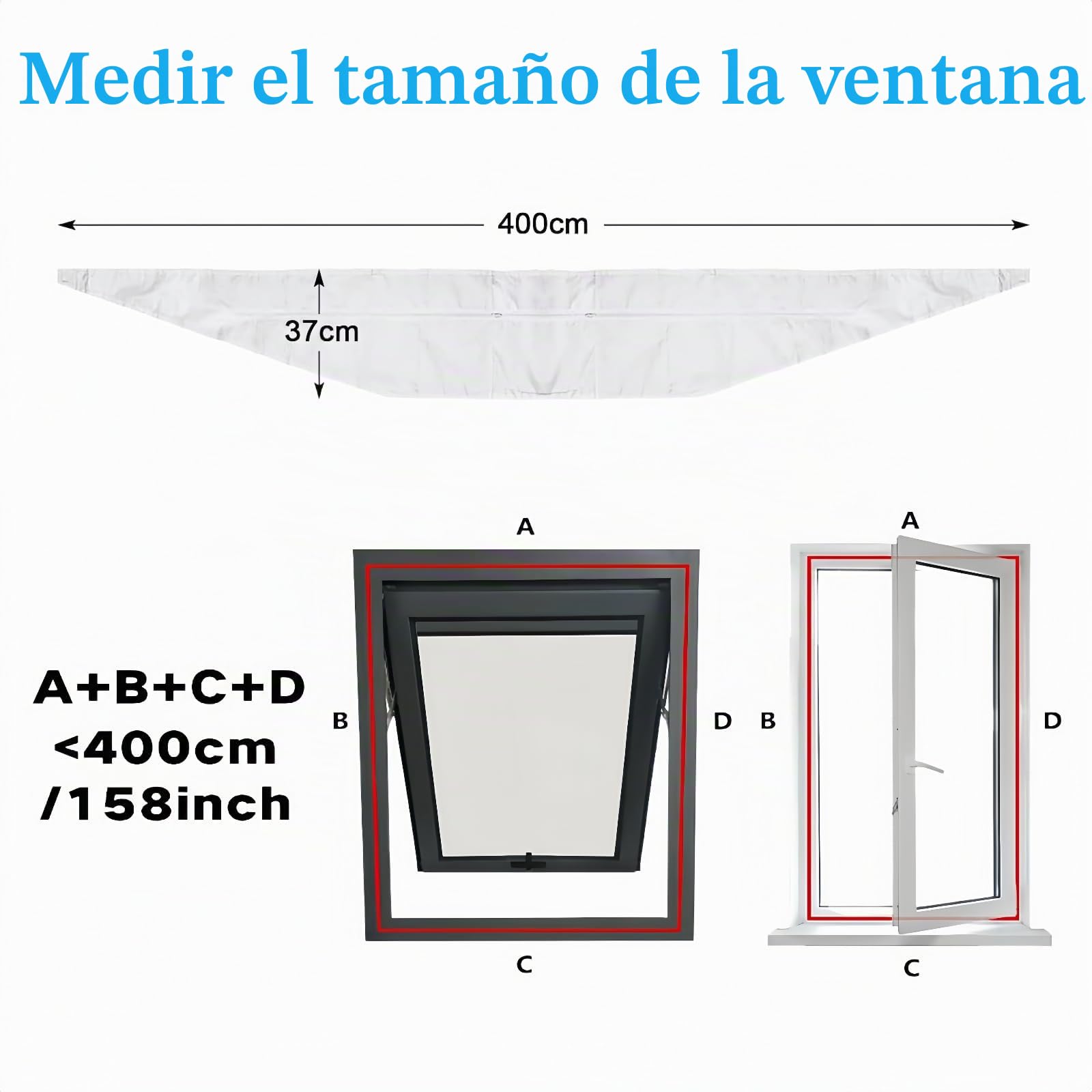 Kit Sellado Ventana Aire Acondicionado Portátil, 400cm Dual Cremallera Cubierta Aislante Termico Ventanas Aire Acondicionado Bloquea El Aire Caliente