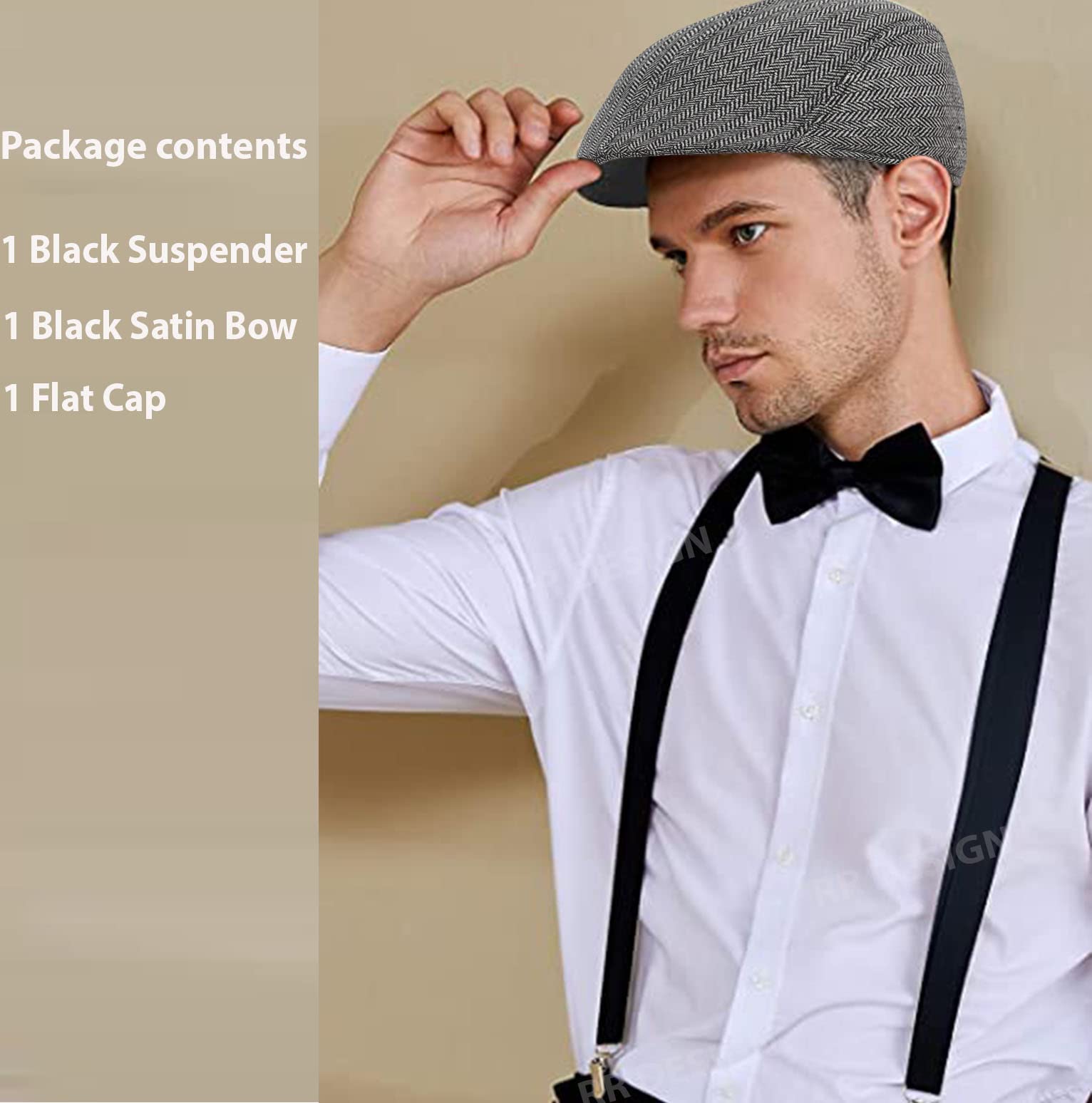 RR DESIGN Suspender and Neck Bow Tie Set with Irish/Golf Flat cap for Men -Assorted patterns 3