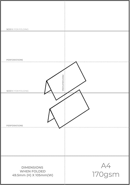 OfficeGear Tent Cards Table Place Cards 150 Pack of Perforated Printable Folding Name Cards for Conferences and Wedding Events 49.5mm x 105mm When Folded 6 Cards per A4 Sheet - 25 Sheets