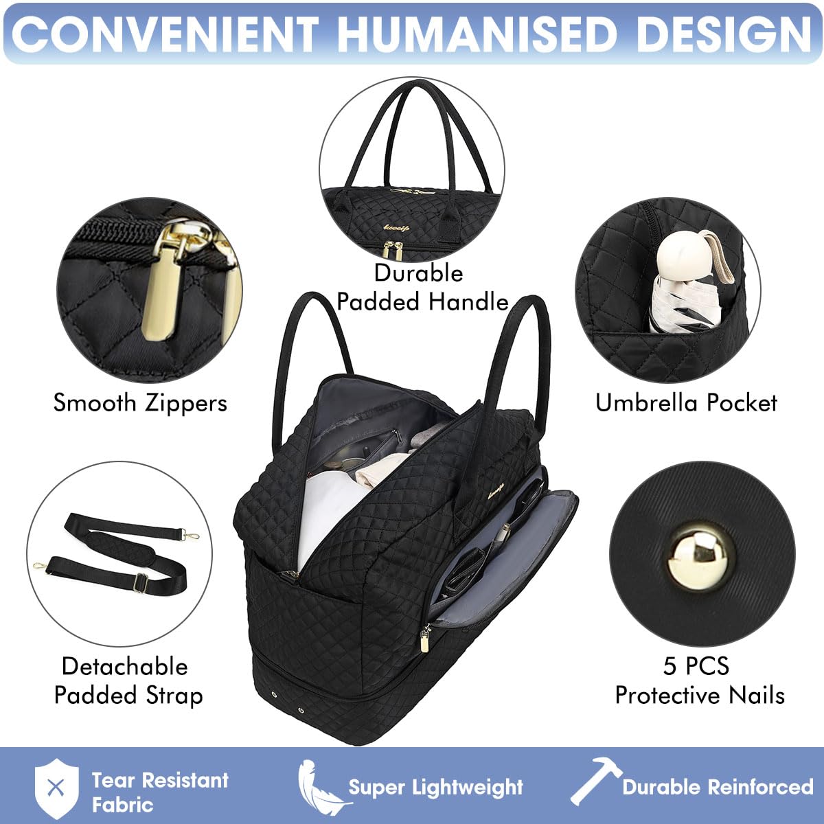 Initial Travel Duffle Bag for Women - Black Personalized Weekender bags Overnight Bag with Shoe Compartment & Wet Pocket Weekend Tote Bags with Toiletry Bag Monogram Christmas Gift (Letter K) view 4