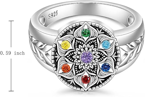 Miniatura 3 de Anillo de mandala chakra, anillos de yoga y flor de loto para mujer, plata de ley, cristal curativo de 7 chakras, joyería de regalo