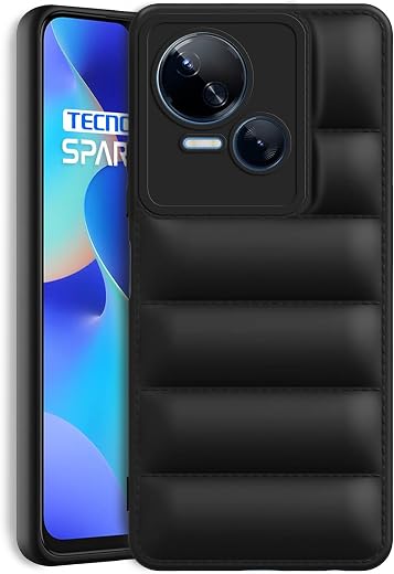 Plus Puffer Case Camera Protection Soft Back Cover for Tecno Spark 10 5G - Black