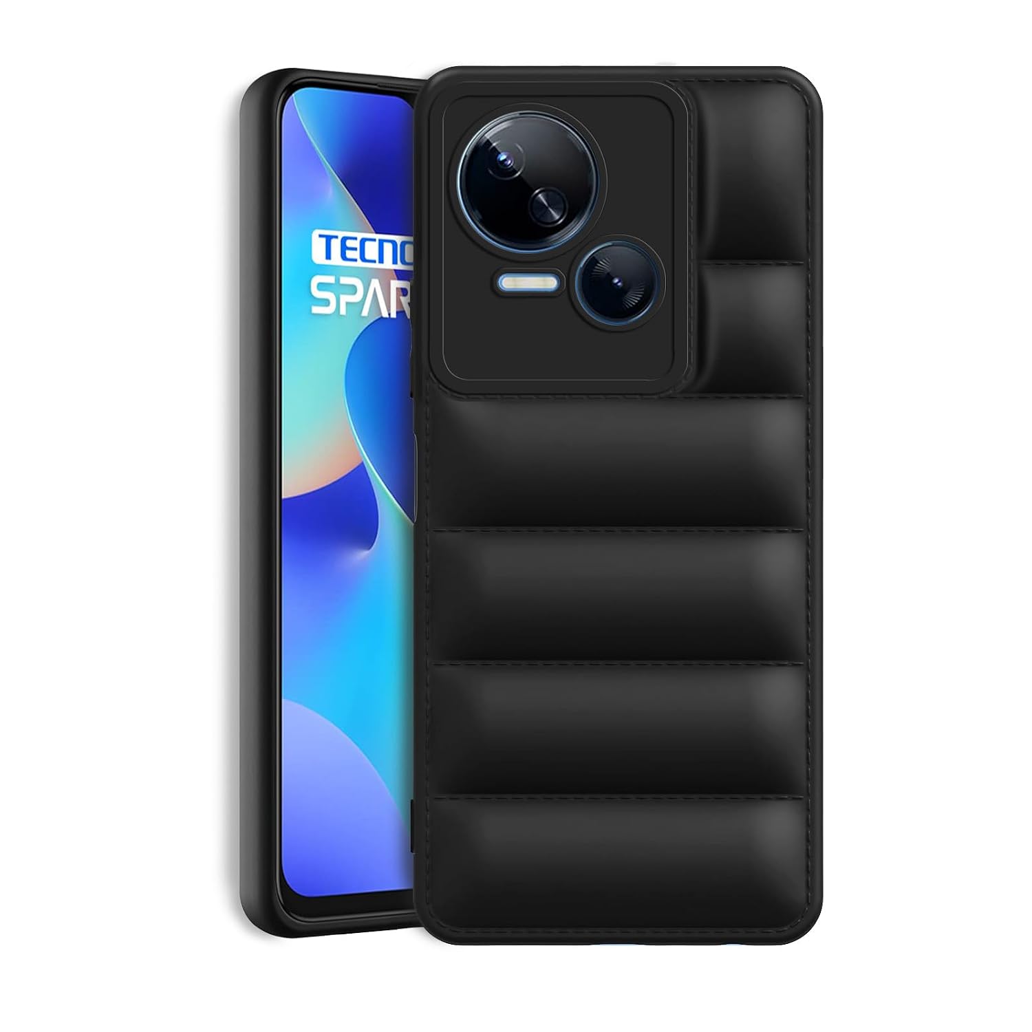 Plus Puffer Case Camera Protection Soft Back Cover for Tecno Spark 10 5G - Black