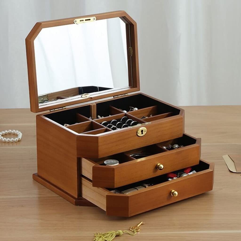 Ladies Jewelry Box Organizer Girls Jewelry Box Organizer Ladies Girls Wooden Three Layers with Safety Lock Interesting