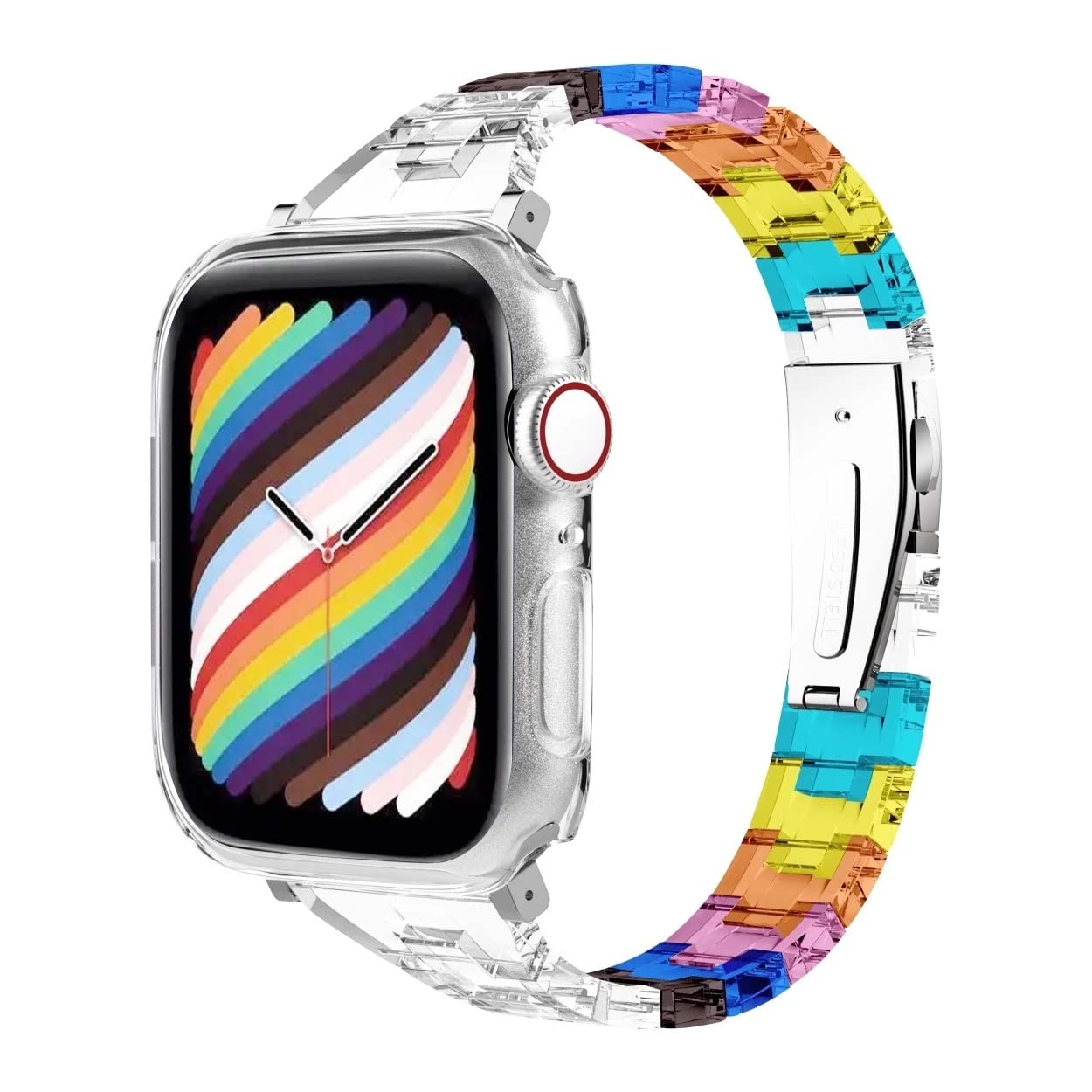 Amazon.co.jp: アップルウォッチ バンド レインボー アクリル ベルト