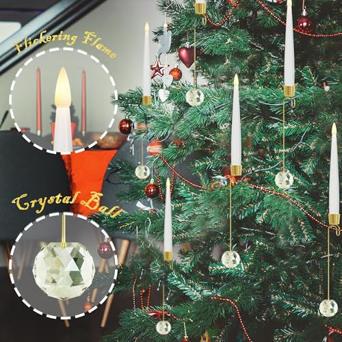 Image of JOIONE Flameless Christmas Tree Candles with Remote, 12 Pack Battery Operated LED Candles for Christmas Tree Flickering Flame for Xmas Indoor Decor - Clear Crystal Ball