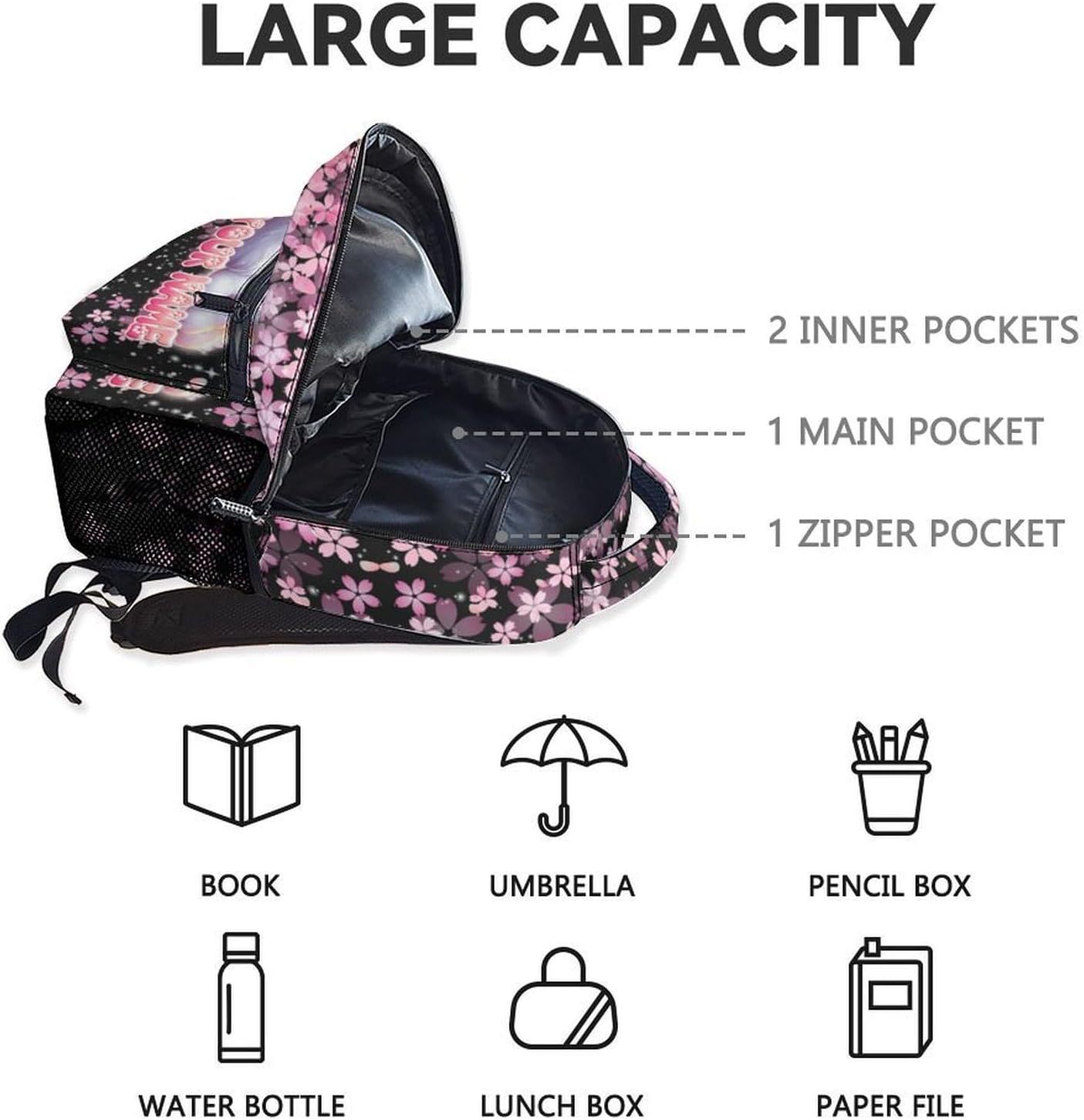 Custom Kids Backpack for Girls - 17 Inch Preschool Cat Backpacks - Cute Toddler Lightweight Bookbag for Kindergarten
